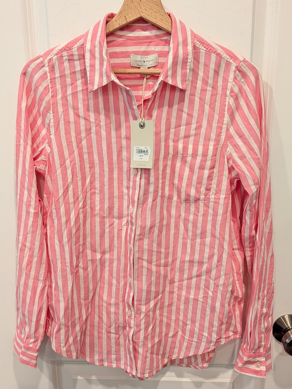 Lucky Brand NEW 100% Cotton Button Down Shirt Pink Stripe Women’s XS lightweight